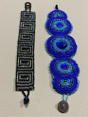 Handmade Blue Beaded Statement Bracelet by